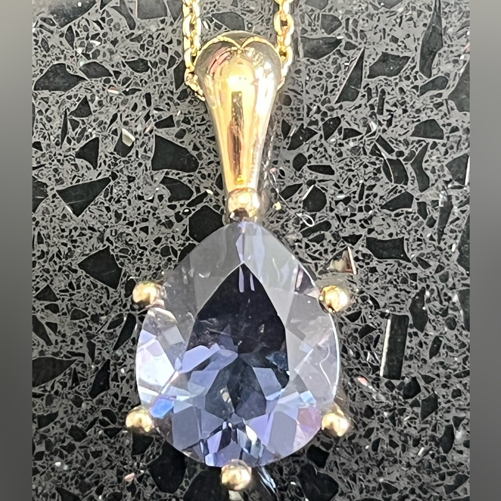 Suzanne Somers vintage iolite solitaire pendant slide chain necklace Gold HSN